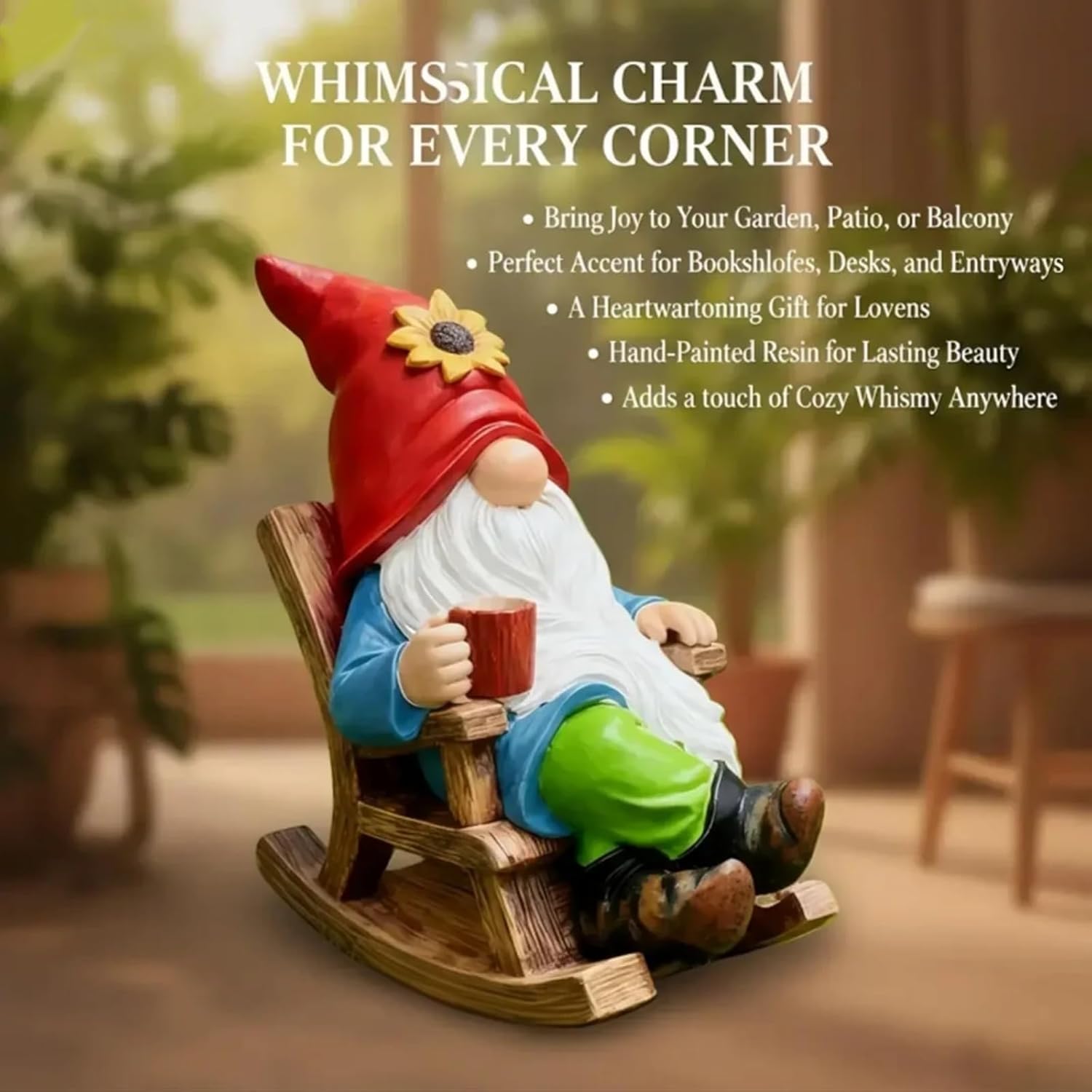 Outdoor Garden Gnome Statue Decoration - Funny Drinking Coffee gnomes Figurine Ornament for Indoor Outdoor Home Patio Yard Lawn - Lucky Gnome Unique Mom Birthday Gifts - Best Garden Gifts for Day