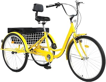 26 inch 3 Wheeled Bike, 7 Speed 3 Wheel Adult Tricycle for Seniors, Women, Men, Cruise Trike Bike with Front & Rear Baskets, Adjustable Seat, Multiple Colors