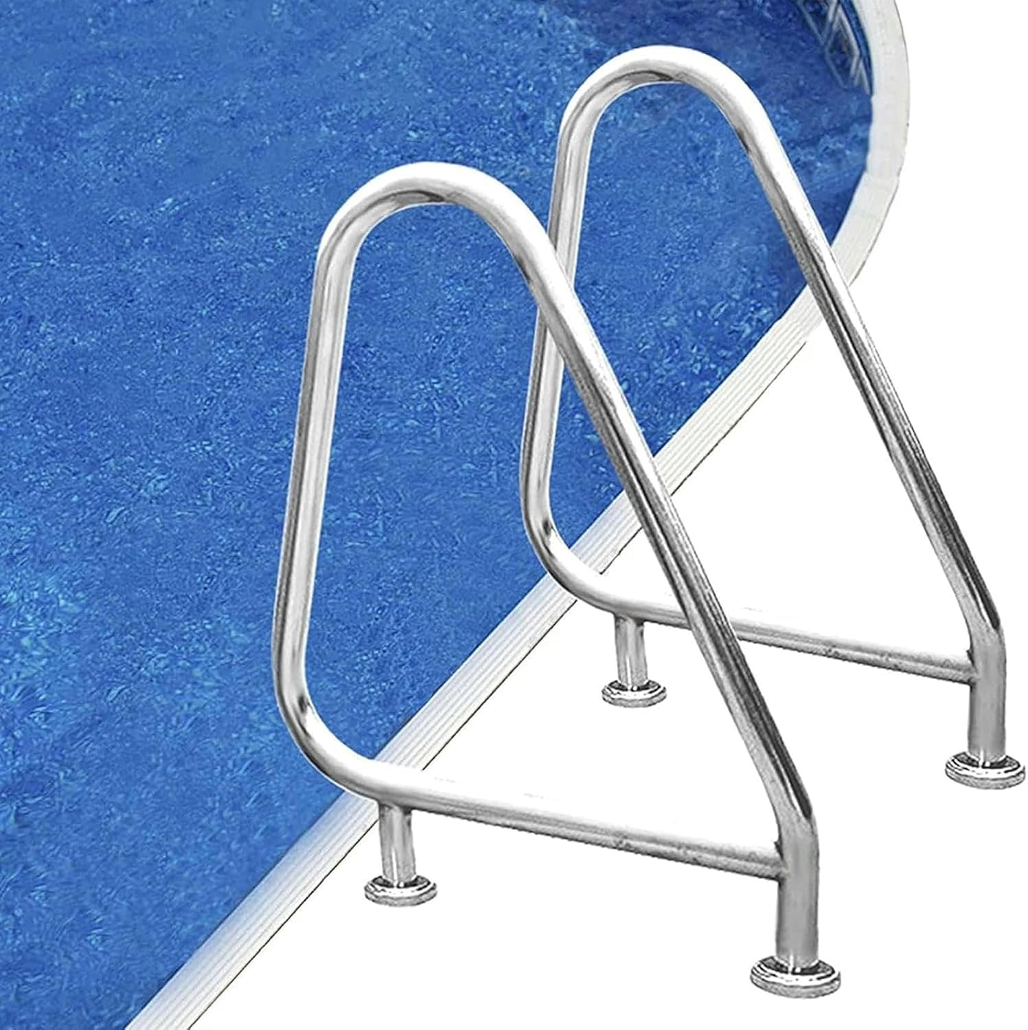 2 Piece Pool Handrail - Inground Pool Stair Handrail Safety Rail Entry Handrail Handle 304 Stainless Steel with Quick Install Support Plate and Perfect Handle Pool Railing
