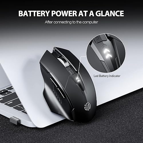 Miniatura 8 de INPHIC Mouse inalámbrico recargable, batería visible, 2400 DPI, 6 botones, mouse ergonómico grande para laptop, computadora, Mac, PC, etc.