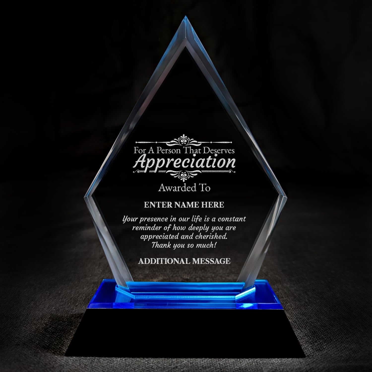 Personalized Laser Engraved Thank You Award - Laser Engraved Design - Thank You - Add Your Own Text - Includes Gift Box - Thank You Award (The Blue