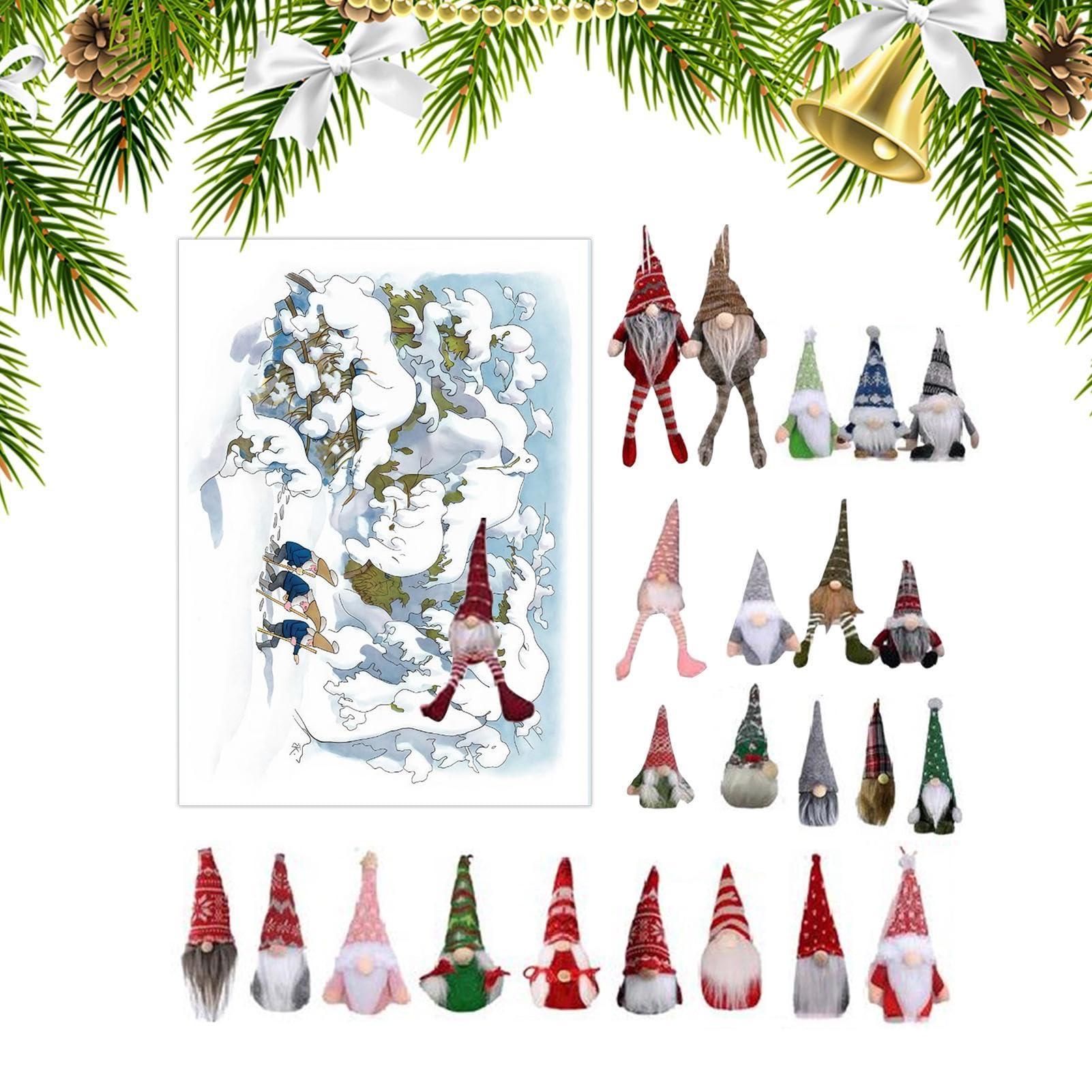 Calendrier De L’Avent Gnome Lumineux 2024 – 24 Pochettes Avec 3 Gnomes LED Et 21 Peluches – Compte à Rebours Noël