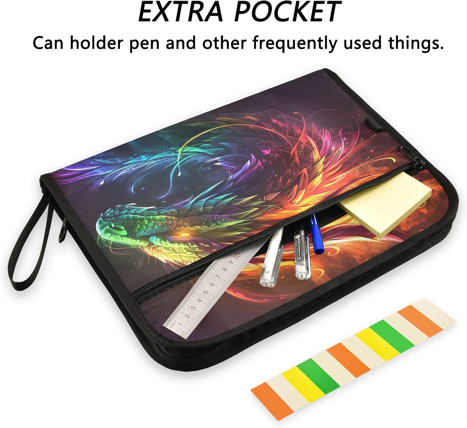 A Rainbow Dragon Expanding File Folder, 13 Pockets Accordion File Organizer with Sticky Labels Zipper Portable A4 Document Organizer for Office School Supplies Travel