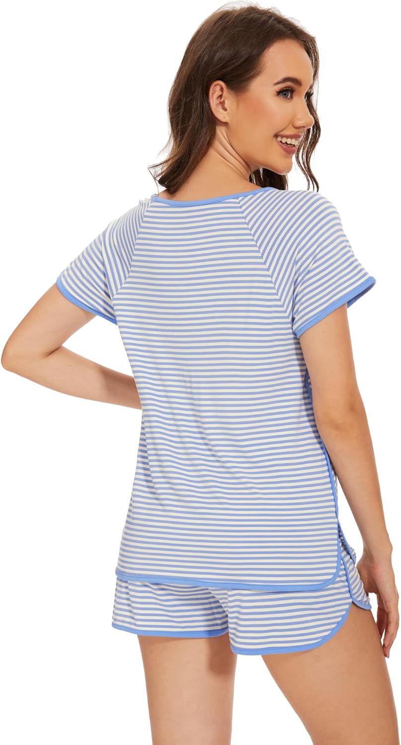 WiWi Pajamas for Women Super Soft Short Sleeve Top with Shorts Pajama Set Crewneck Summer Cooling Sleepwear Sets S-XXL - Image 2