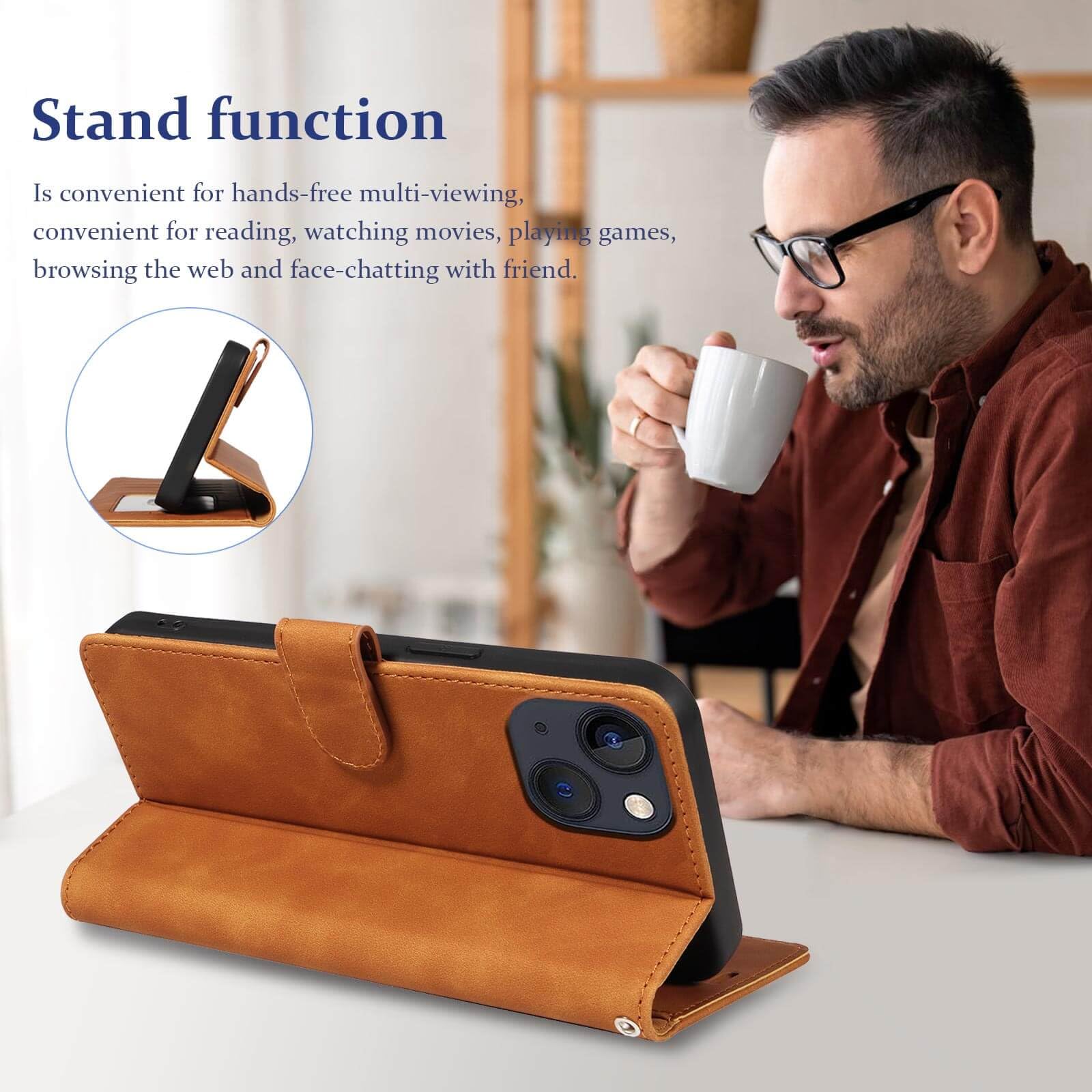 GOTOURED for iPhone 13 Phone Case Wallet, RFID Blocking 4 Card Slots, Wrist Strap, Kickstand, Magnetic Closure - Image 4
