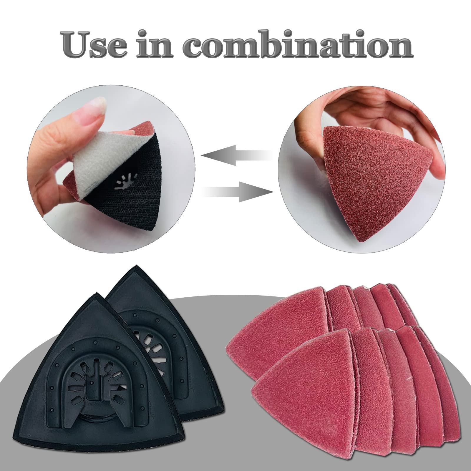 52 piezas Almohadilla de lijado oscilante Almohadilla de lijado triangular de 80mm Lijadora delta para lijadora multiherramienta Kit Herramienta de Pulido con 5 tipos de papel de lija