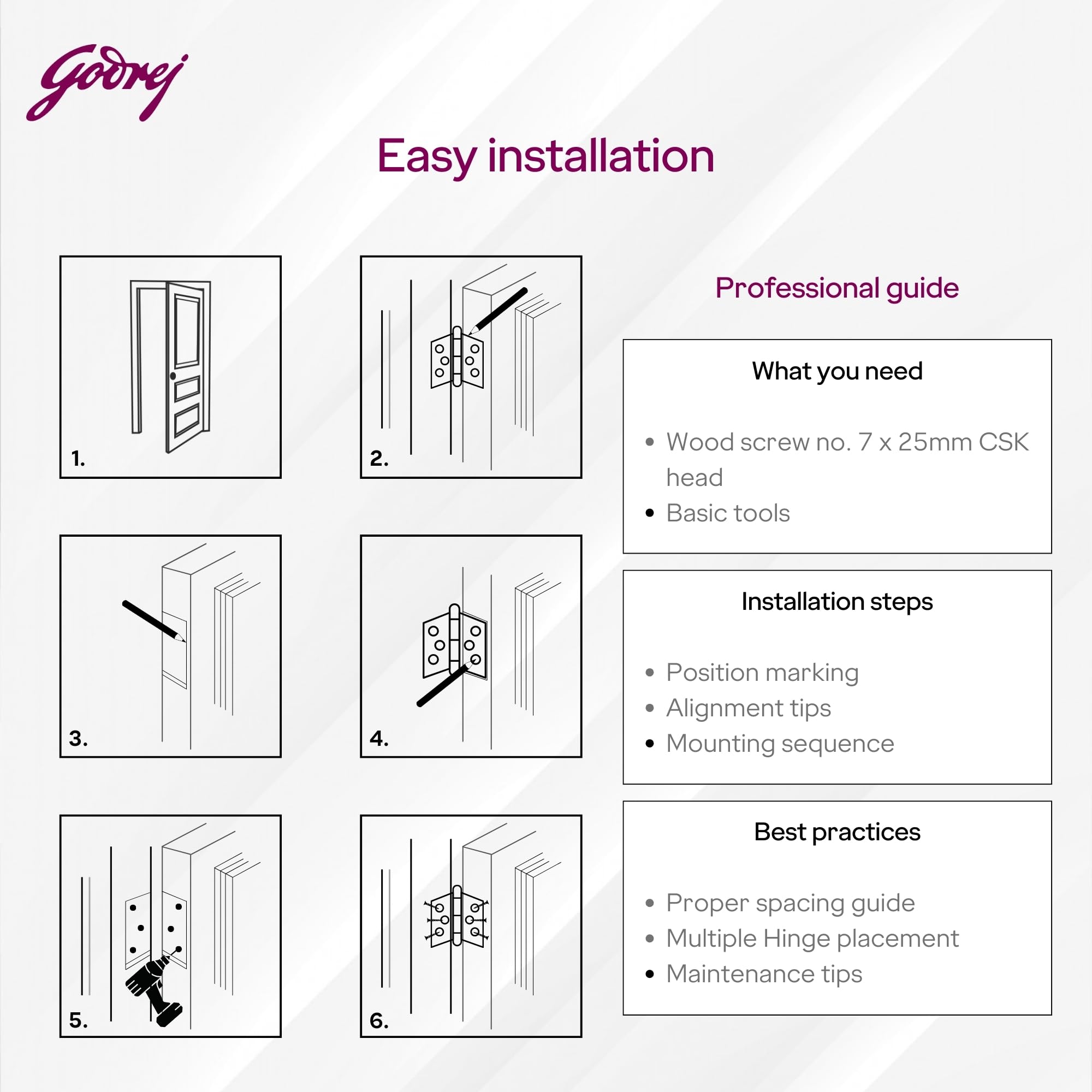 Godrej Door Fittings | 3 inch x 14 Gauge Plain Joint Door Butt Hinges (Pack of1, 5 Pcs/Pack) | Antique Brass Finish, Smooth Operation | 3 Holes Kabza for Doors, Windows & Wardrobe | 1 Yr Warranty — Amazon image 7