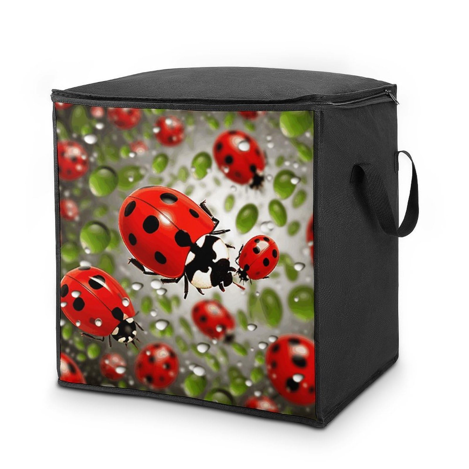 Ladybug Storage Bag with Zippers And Handle Extra Large Bedding Comforter Storage Bag Foldable Blanket Storage Bags Fabric Moving Bags for Closet Organizer (70L)