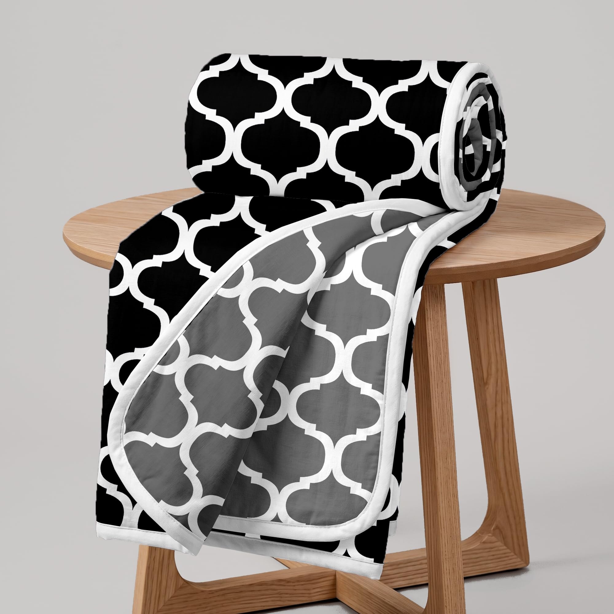 Divine Casa 120 GSM Microfiber Single Dohar | Soft & Lightweight Throw Blanket | Cozy & Breathable | All-Season Comfort | 210 x 140 CM | Moroccan Pattern | Caviar