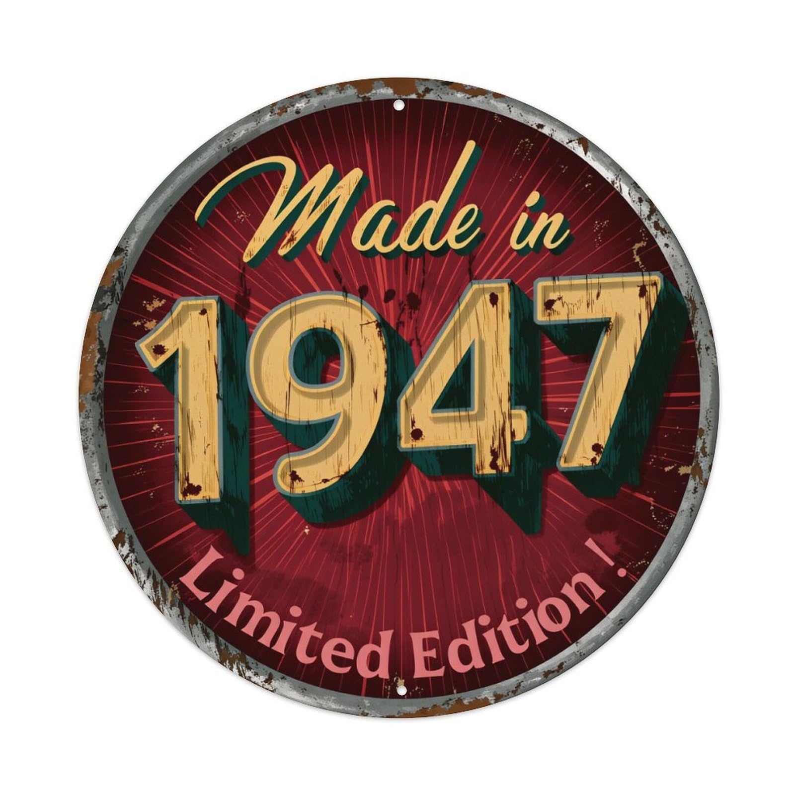 Made In 1947 Limited Edition Round Tin Sign Vintage Metal Poster, Home Bar Garage Man Cave Cafe Indoor & Outdoor Wall Decoration 8x8Inches