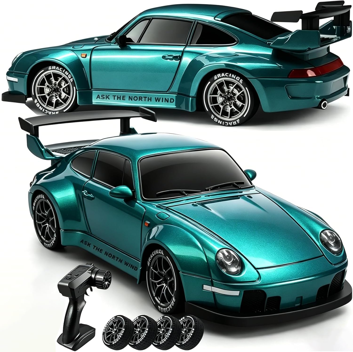 RC Drift Car, 1:24 Scale Remote Control Vehicle with LED Lights,Drifting Tires＆Two Batteries, Racing Sports Toy Idea Gift for Adults Boys Girls and Kids (Lake Blue)