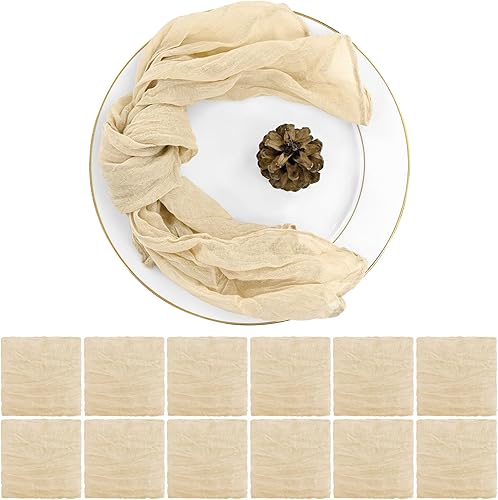 Miniatura 1 de Paquete de 60 servilletas de gasa de 20 x 20 pulgadas, servilletas de mesa arrugadas rústicas bohemias, servilletas de tela suave y lisa,