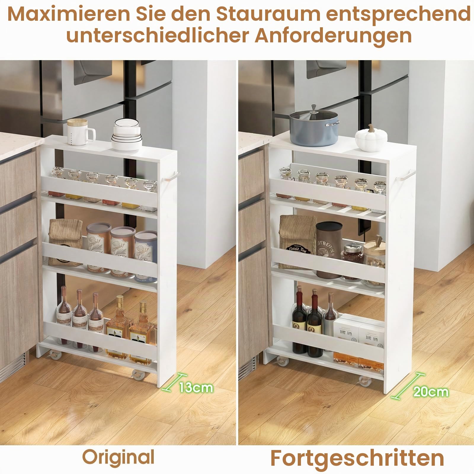 GIANTEX Nischenregal 20 cm Breit, Nischenschrank Küche mit Ladestation, Nischenwagen Rollwagen Schmal, Kleines Küchenregal mit Rollen, Küchenwagen Schmal