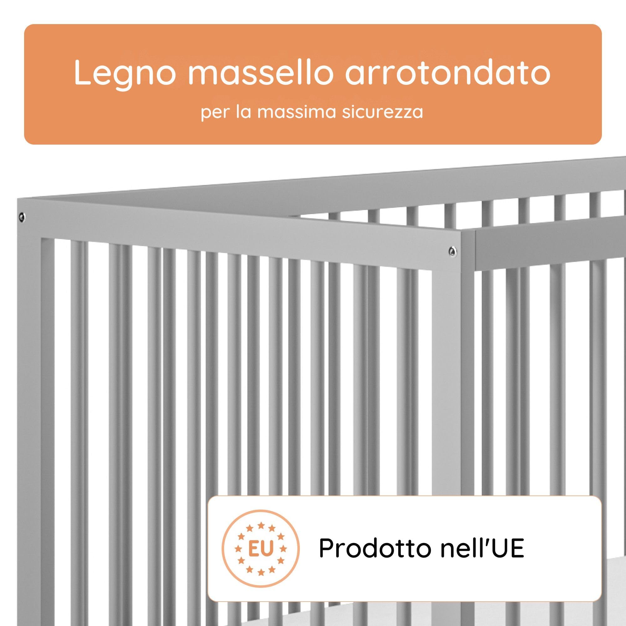 Kids Collective Letto per Bambini in legno di faggio 60x120 cm e 70x140 cm con materasso | Rete regolabile in altezza, sbarre removibili | Dalla nascita fino a 3 anni | Prodotto in UE | grigio