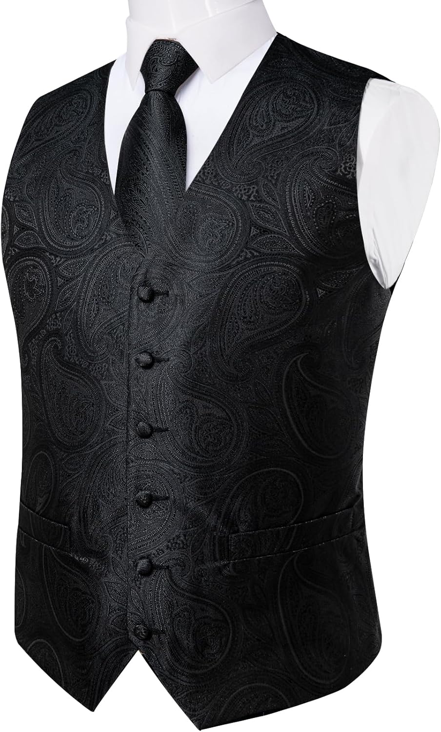 DiBanGu Mens Vest and Tie Set Formal Paisley Waistcoat and Necktie Pocket Square Cufflinks Silk Suit Vest for Tuxedo Wedding
