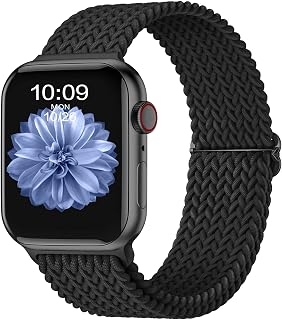 CeMiKa Braided Solo Loop Straps Compatible with Apple Watch Strap 45mm 44mm 42mm 49mm, Stretchy Straps Elastic Sport Band for Apple Watch SE/iWatch Series 9 8 7 6 5 4 3 2 1, Women Men, Black
