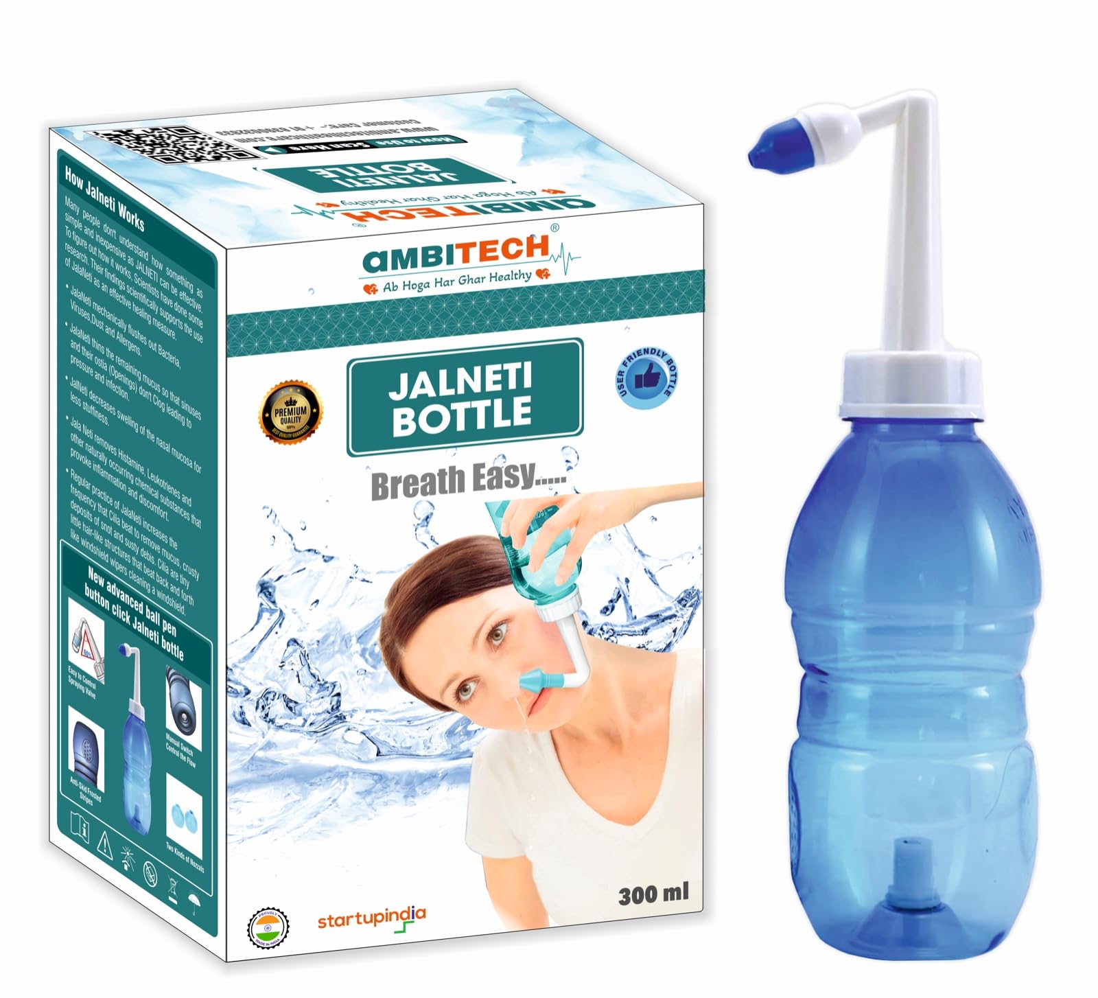 AmbiTech Jal Neti Pot Bottle for Sinus congestion, Nasal-wash, Nose Cleaner for Adult & Kid With (Made in India) (300 ml)-picture-19