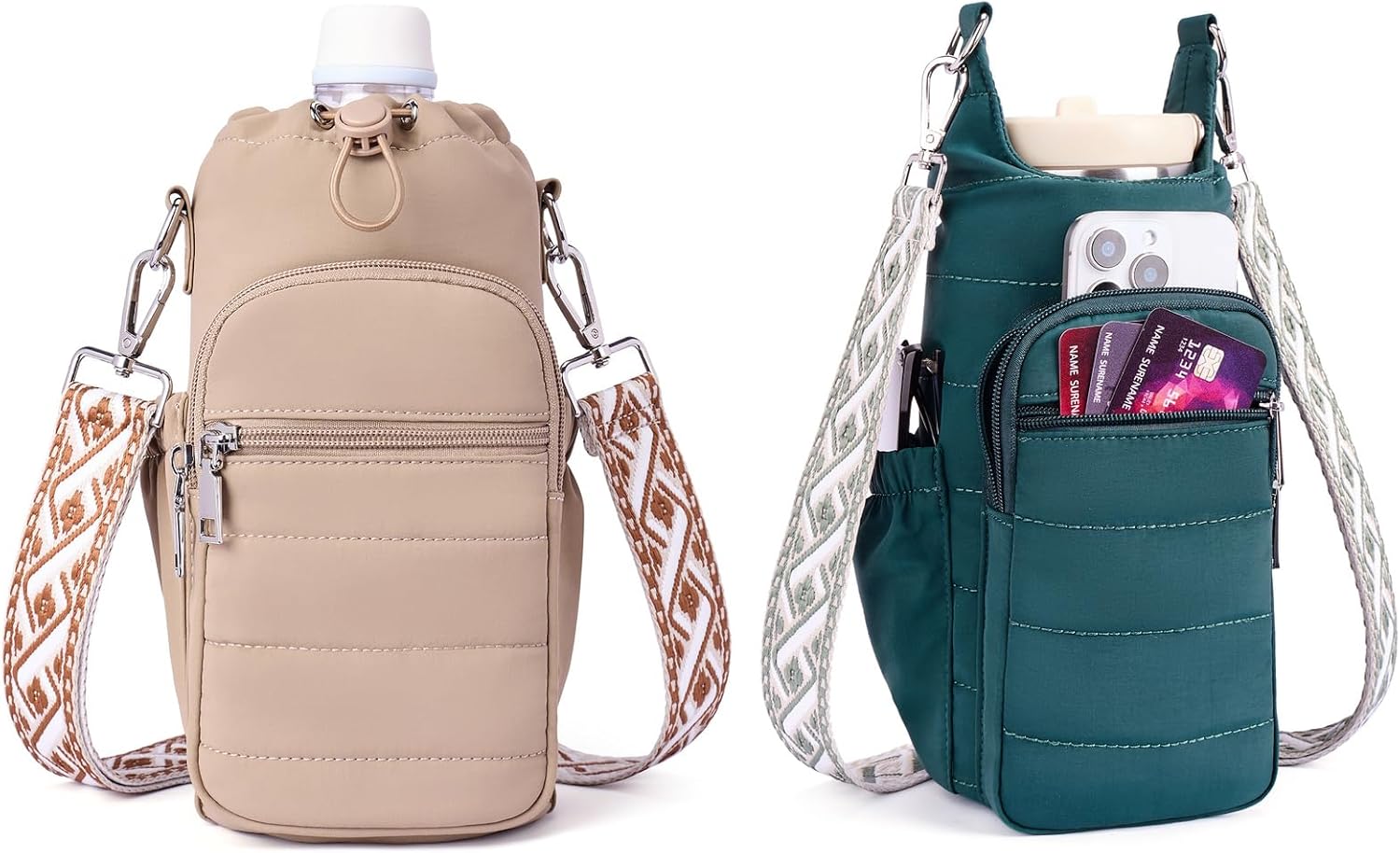 Water Bottle Bag 40 oz Crossbody Bag Insulated Carrier Purse Holder for Walking Hiking with Adjustable Strap