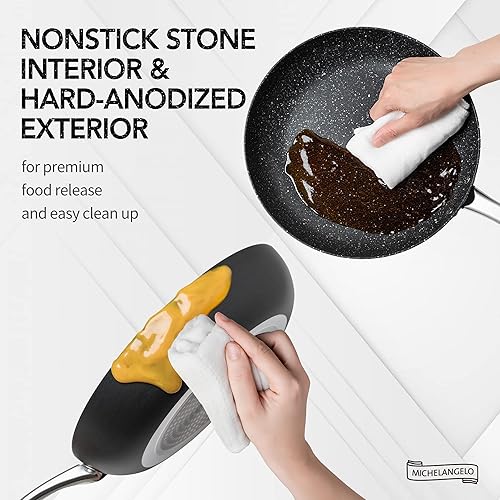 Miniatura 4 de MICHELANGELO Juego de utensilios de cocina anodizados duros, juego de 10 ollas y sartenes antiadherentes con interior de granito, juego de