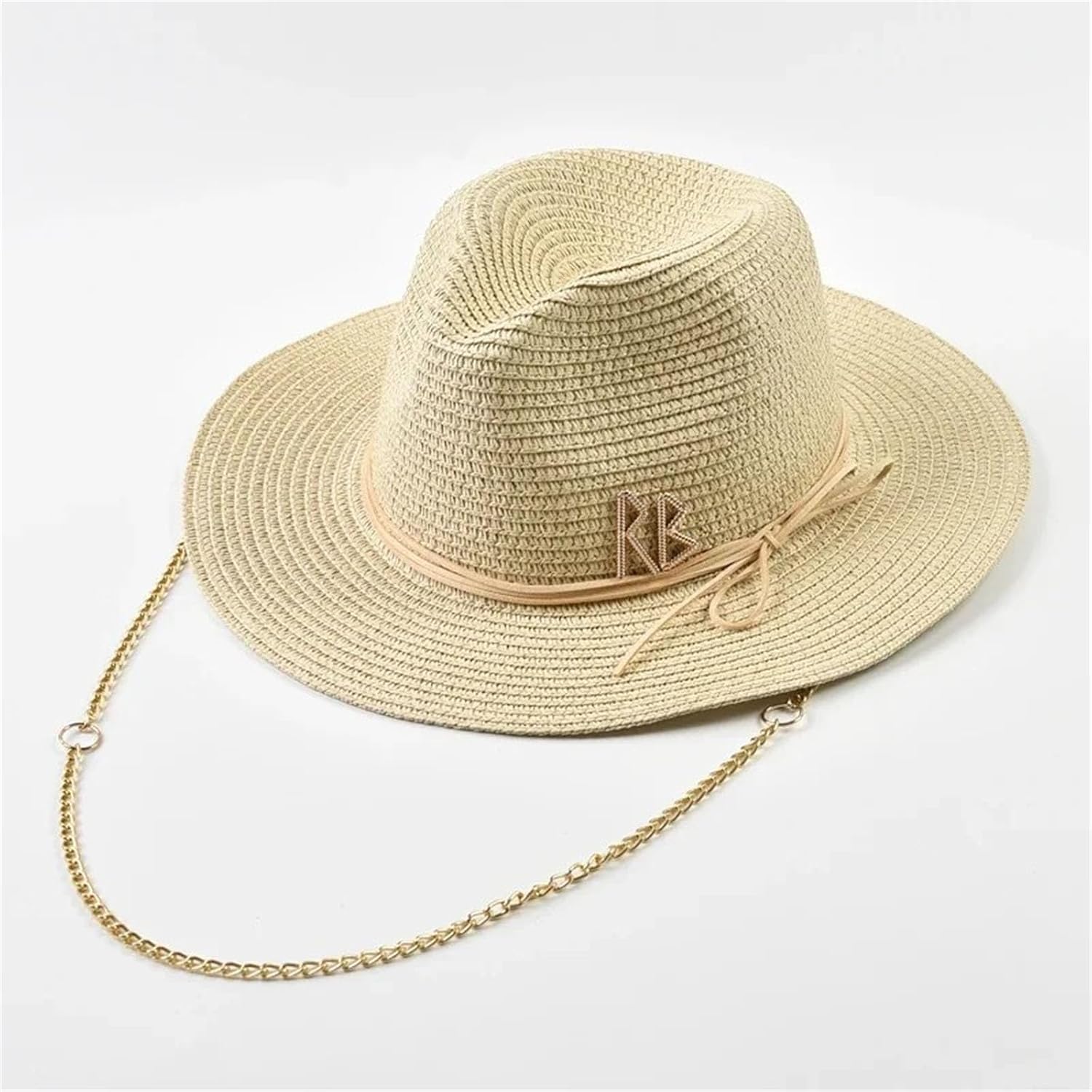 Mens Womens Straw Sun Hat Metal Letter Detail Lightweight Breathable Beach Outdoor Summer Hats