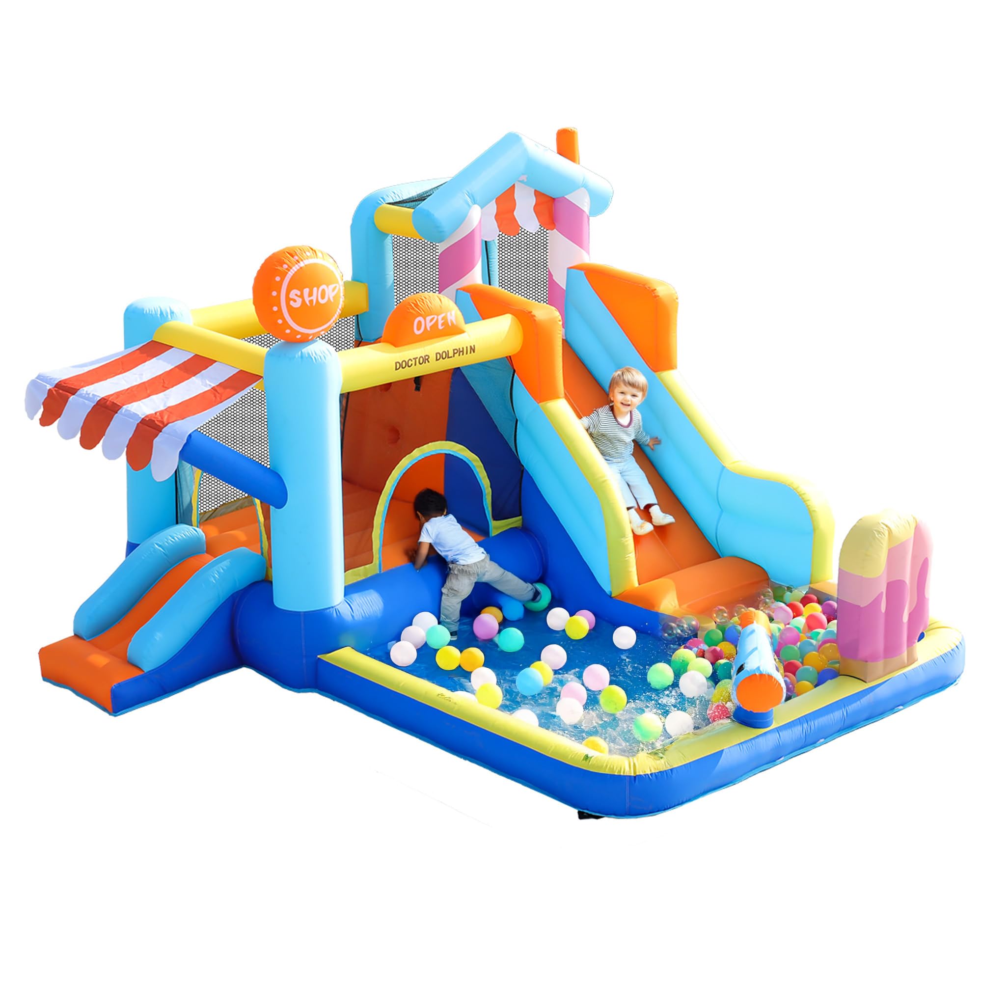 Castillo hinchable hinchable 395 x 340 x 236 cm con tobogán acuático y trampolín – Parque acuático para niños con piscina infantil, sopladores, pistolas de agua, mojado/seco, interior y exterior, a