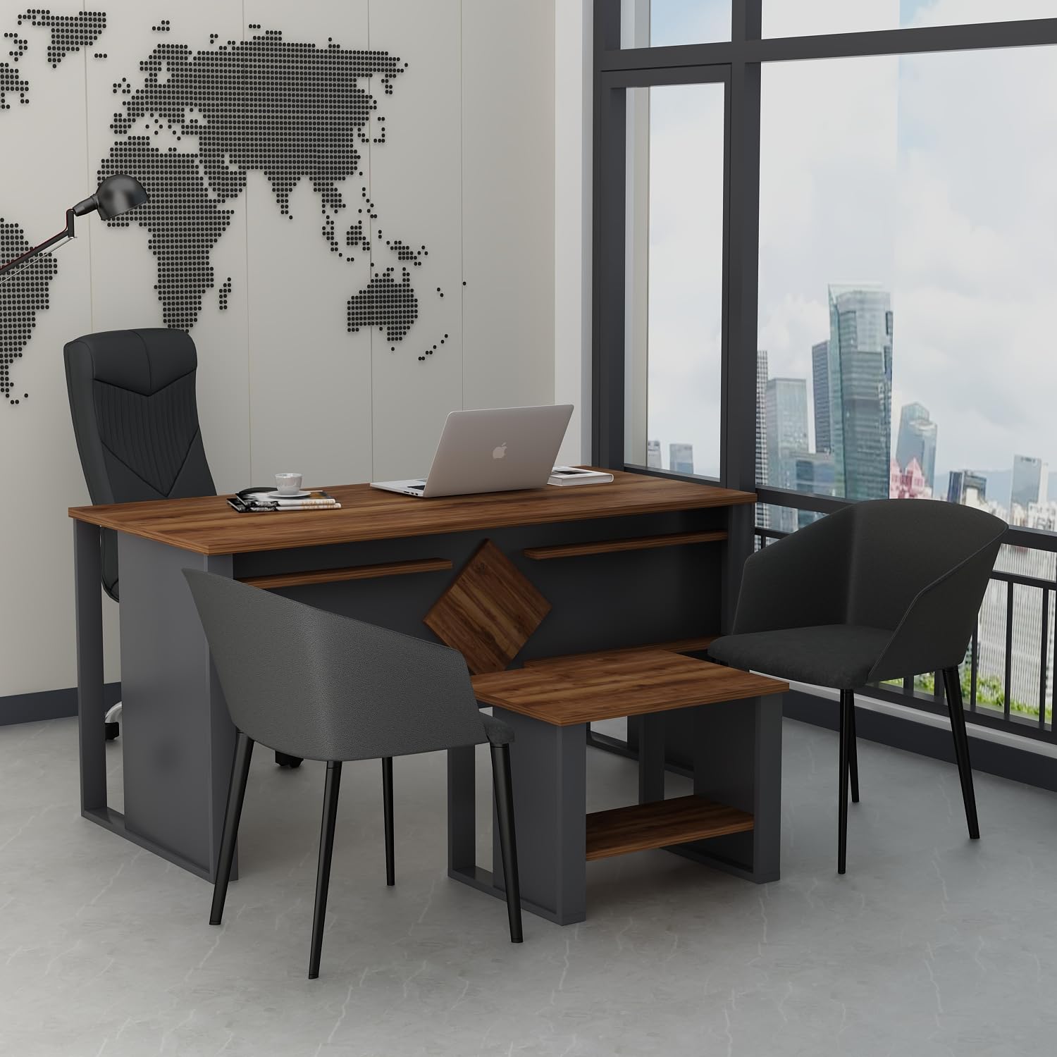 Homidea BOSS Scrivania 150 x 72 x 75,6 cm – Tavolo da ufficio moderno per casa o studio (Antracite-Rovere)