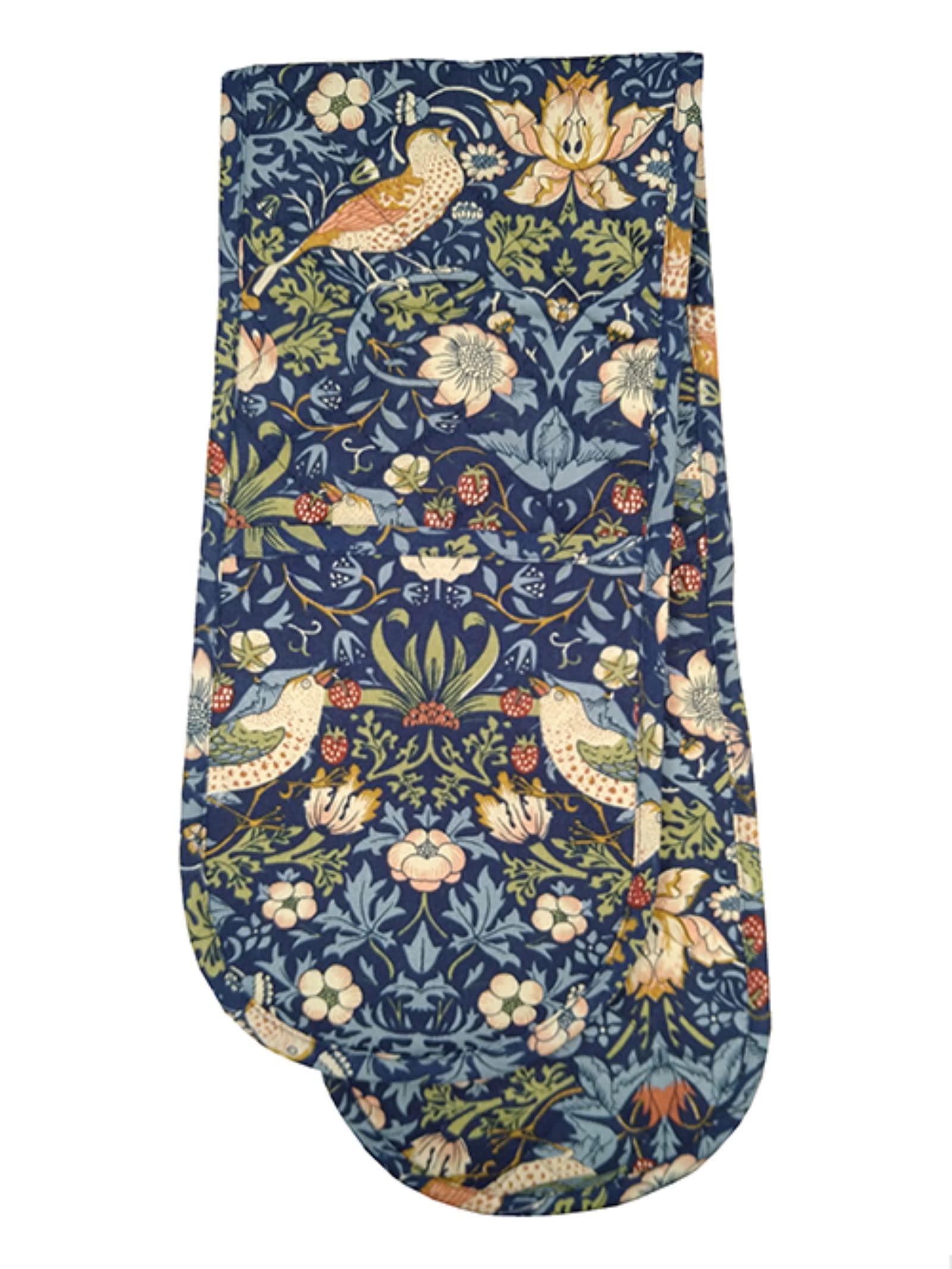 Jansons Direct Linens Navy Strawberry Thief Design Quilted Double Oven Glove 100% William Morris Gallery