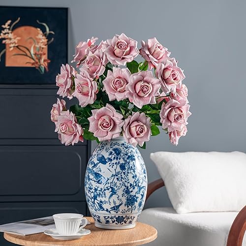 Miniatura 3 de Flores artificiales, rosas artificiales, rosas falsas de 23.2 pulgadas de tallo largo, flores artificiales para jarrón alto, rosa de seda, adecuadas