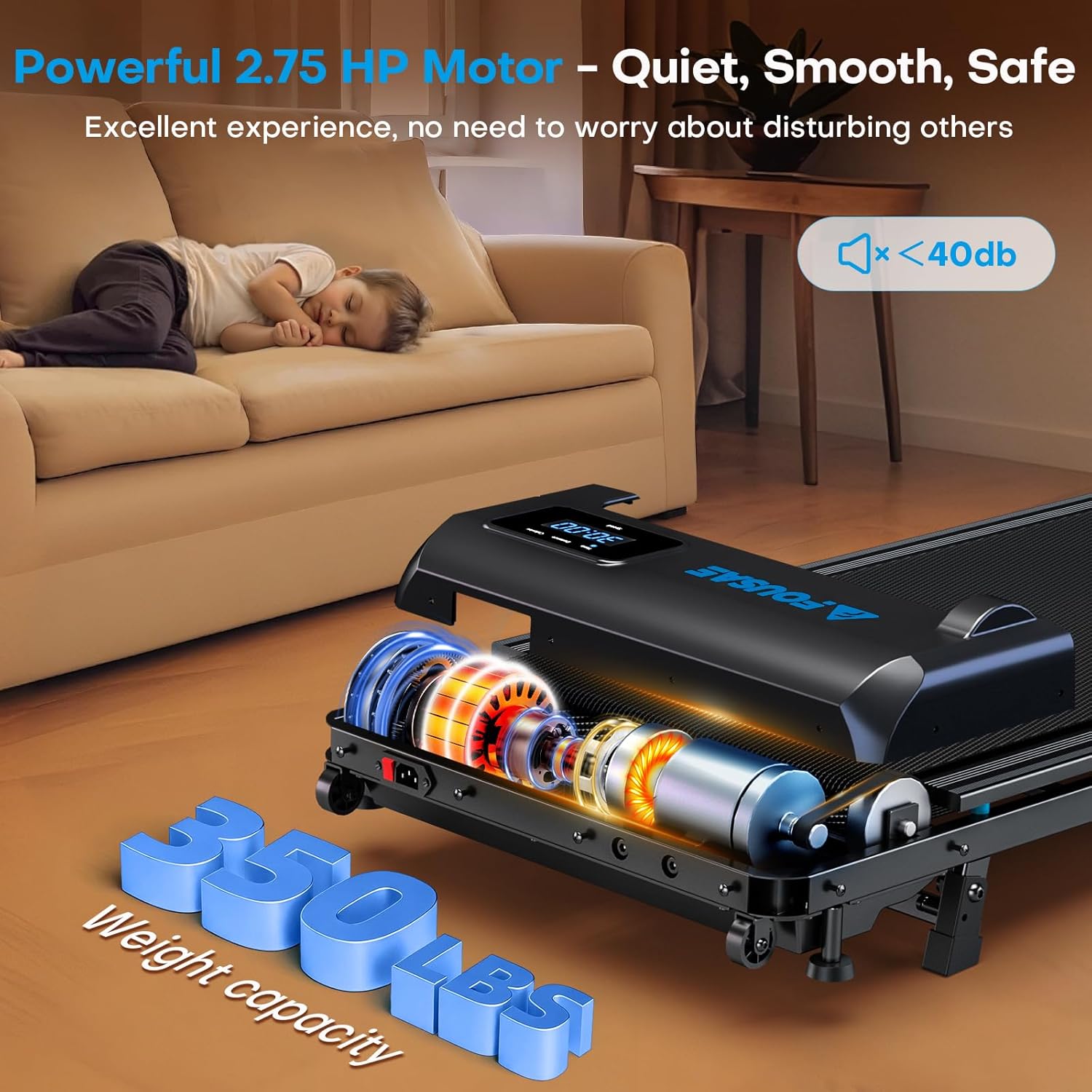 Walking Pad Treadmill, 6.2MPH Under Desk Walking Pad with 10% Incline, Treadmills for Home with Double Frame, 2.75HP Brushless Drive, 12 HIIT Programs, Remote Control, 350LBS Capacity image 5