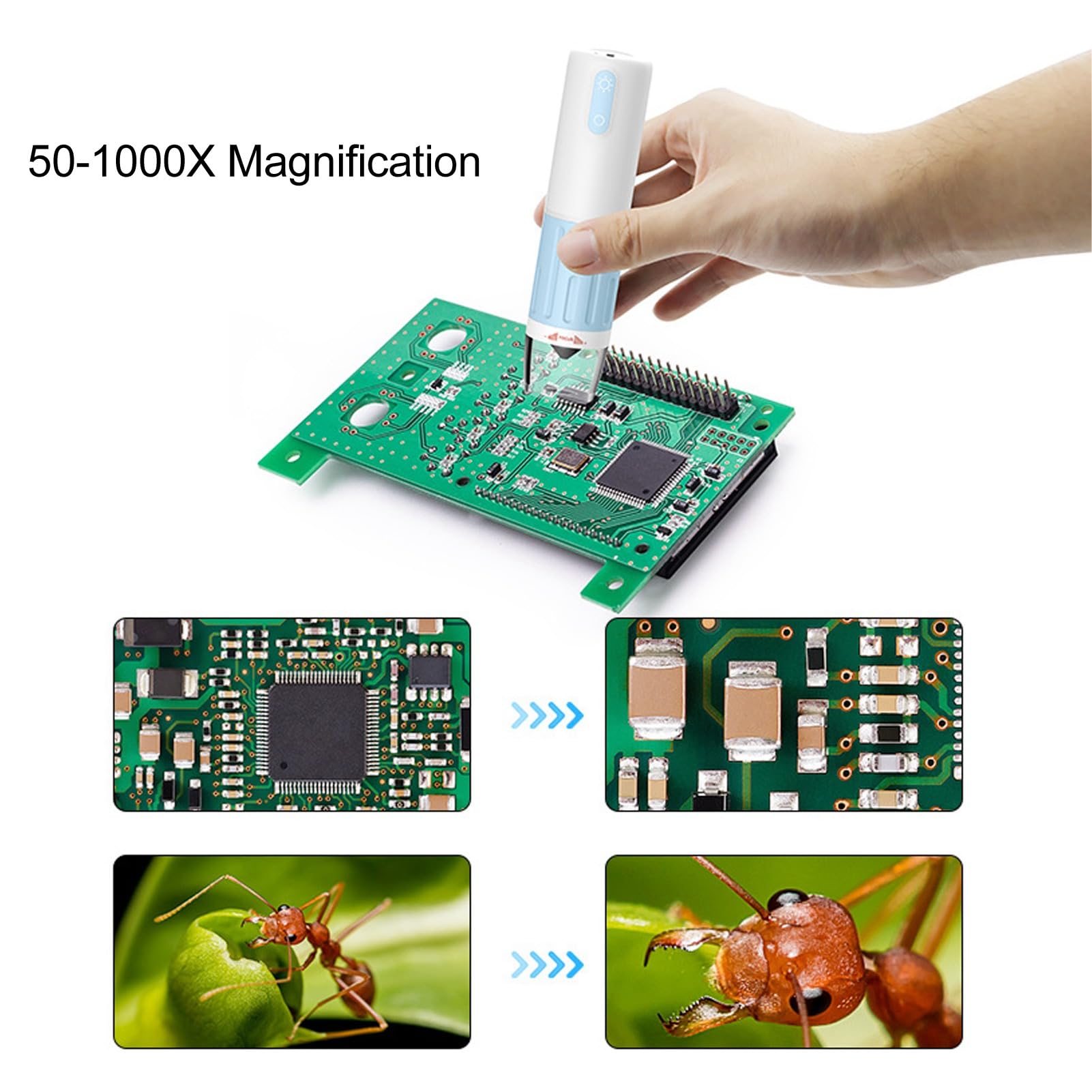 Microscopio Digital para Niños, Microscopio de Bolsillo Portátil 50-1000X 8 Luces LED, Enfoque Manual, Conexión USB WiFi, para Experimentos Científicos, Observación de Plantas,