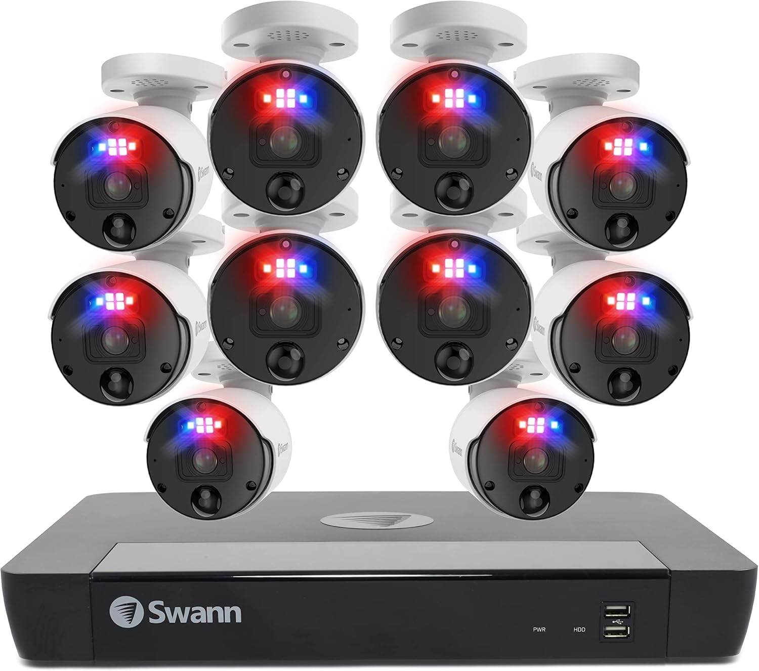 Swann Cameras for Home Security with 4TB HDD, 16 Channel 10 Cam Security Camera, POE