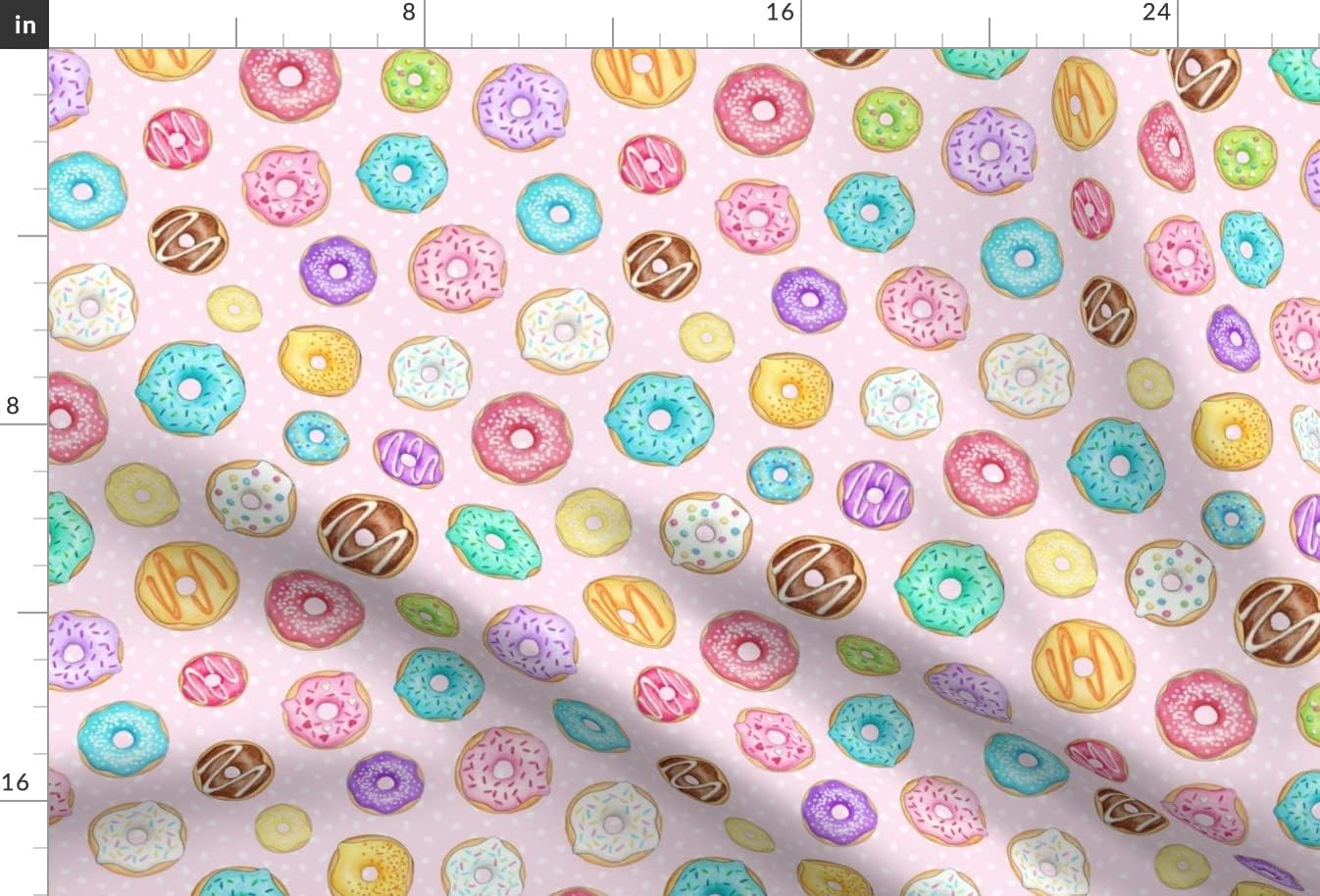 Spoonflower Fabric - Scattered Rainbow Donuts Pale Pink Scatter Sweet Food Bakery Colourful Printed on Upholstery Velvet Fabric Fat Quarter - Upholstery Home Decor Bottomweight Apparel
