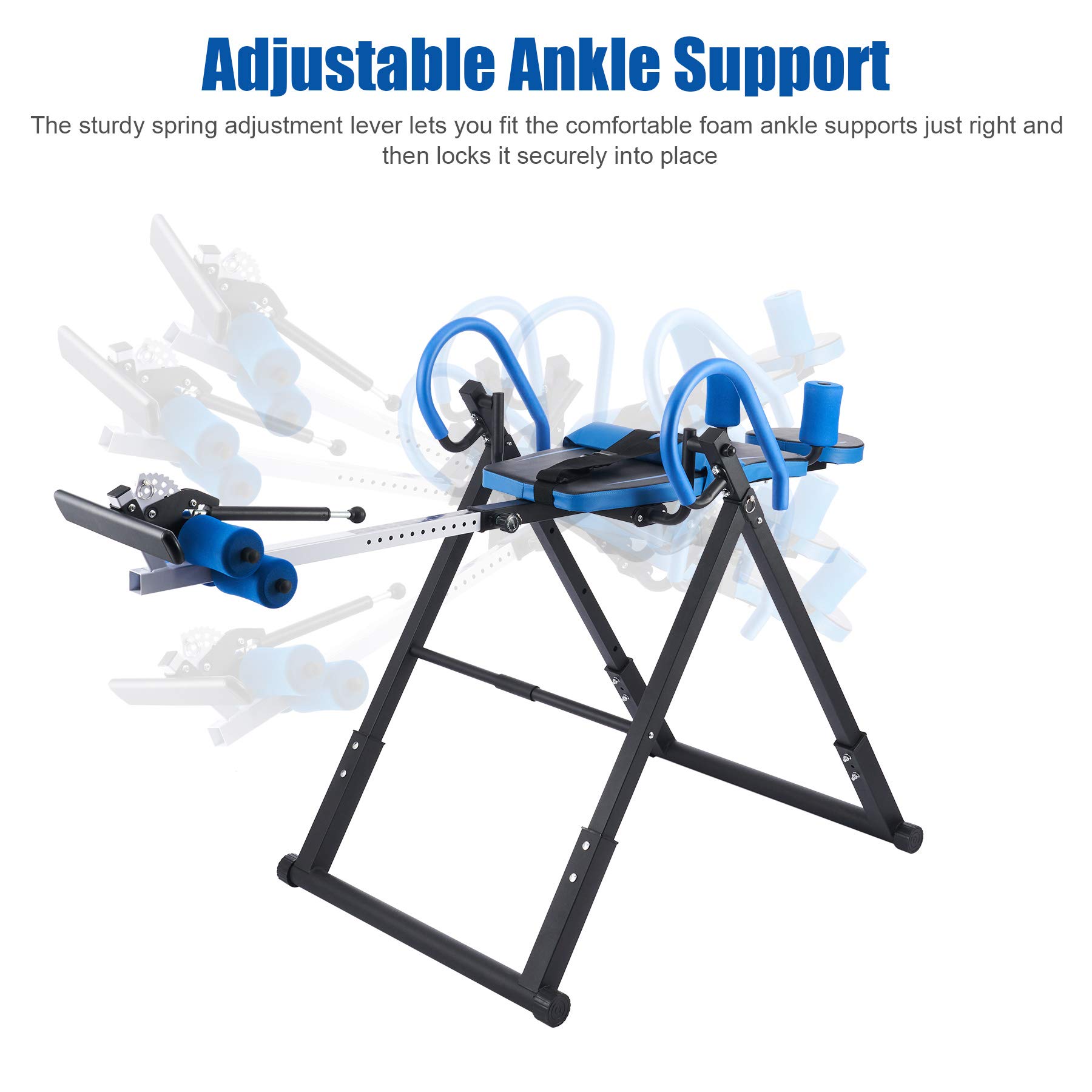 Panca a Inversione Gravity Altezza Regolabile 130 e 185 cm con Supporto Lombare Pieghevole Tavolo di Inversione Gravitazionale Macchina per Allenamento Muscolare Blu