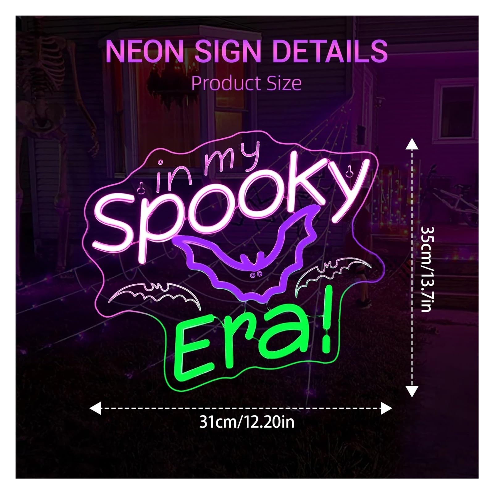 Hängende Kunst-Leuchtreklamen In My Spooky Era Neonschild, Halloween, dimmbare Wanddekoration für Schlafzimmer, Männerhöhle, Zuhause, Geburtsparty 13.7×12.2in