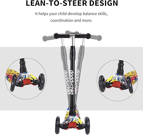 Miniatura 3 de Patinetes para niños de 3 ruedas para niños y niñas pequeñas, 4 alturas ajustables, inclinación para conducir, cubierta extra ancha, ruedas