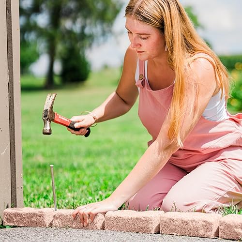 Miniatura 6 de Beuta Paquete de 4 bordes de paisaje de piedra sintética sin excavar con picos de anclaje, borde flexible de tamaño de ladrillo para entradas,