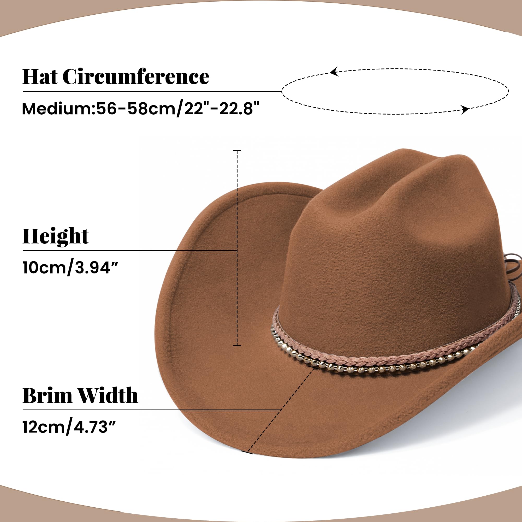Cappelli da cowboy per donne e uomini con tesa larga in feltro cappelli western per cowgirl e cowboy