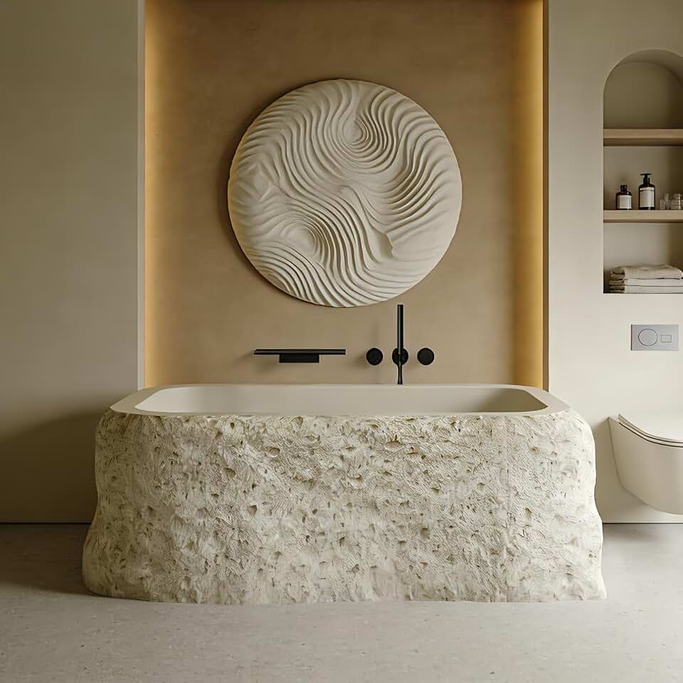 67" Edeyeu Freestanding Bathtub - Solid Surface Soaking Tub, Extra Deep Freestanding Bathtub with Ergonomic Design, Modern Stand Alone Bath for Spa, Hotel or Home Bathroom Use, A1