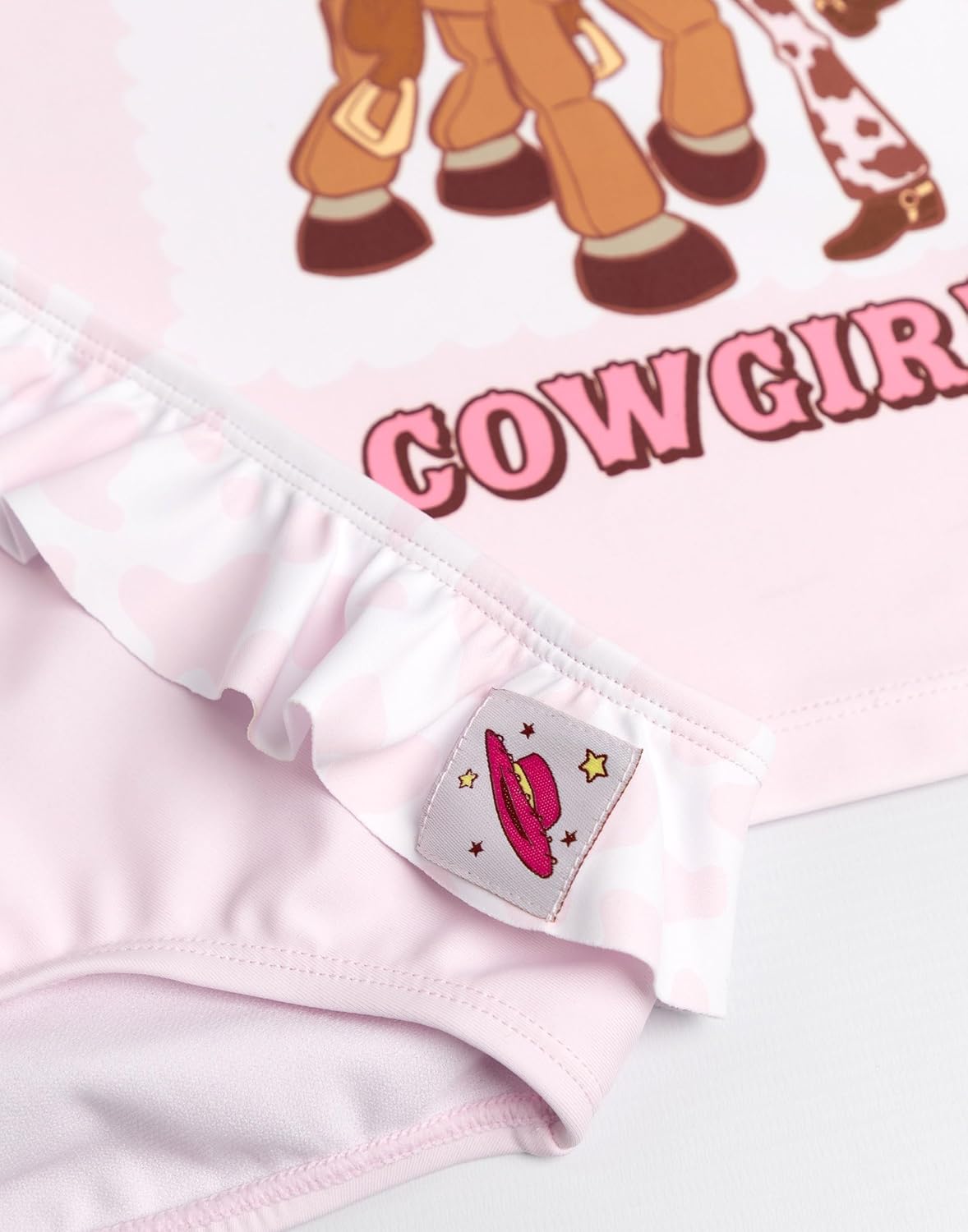 Disney Toy Story Girls Pink Swim Set | Jessie & Bullseye Two-Piece Swimwear | Zip-Up Top & Ruffled Waistband Bottoms Merch