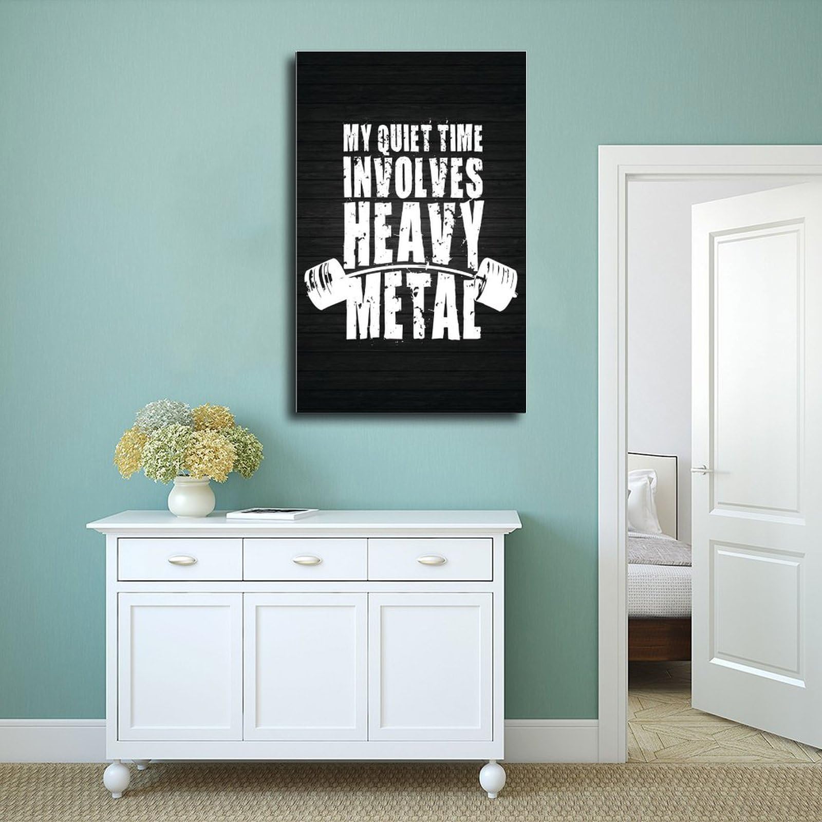 Poster motivazionale con scritta "Quiet Time and Heavy Metal", per sollevamento pesi, per casa, palestra e allenamento, stampa decorativa, 60 x 90 cm