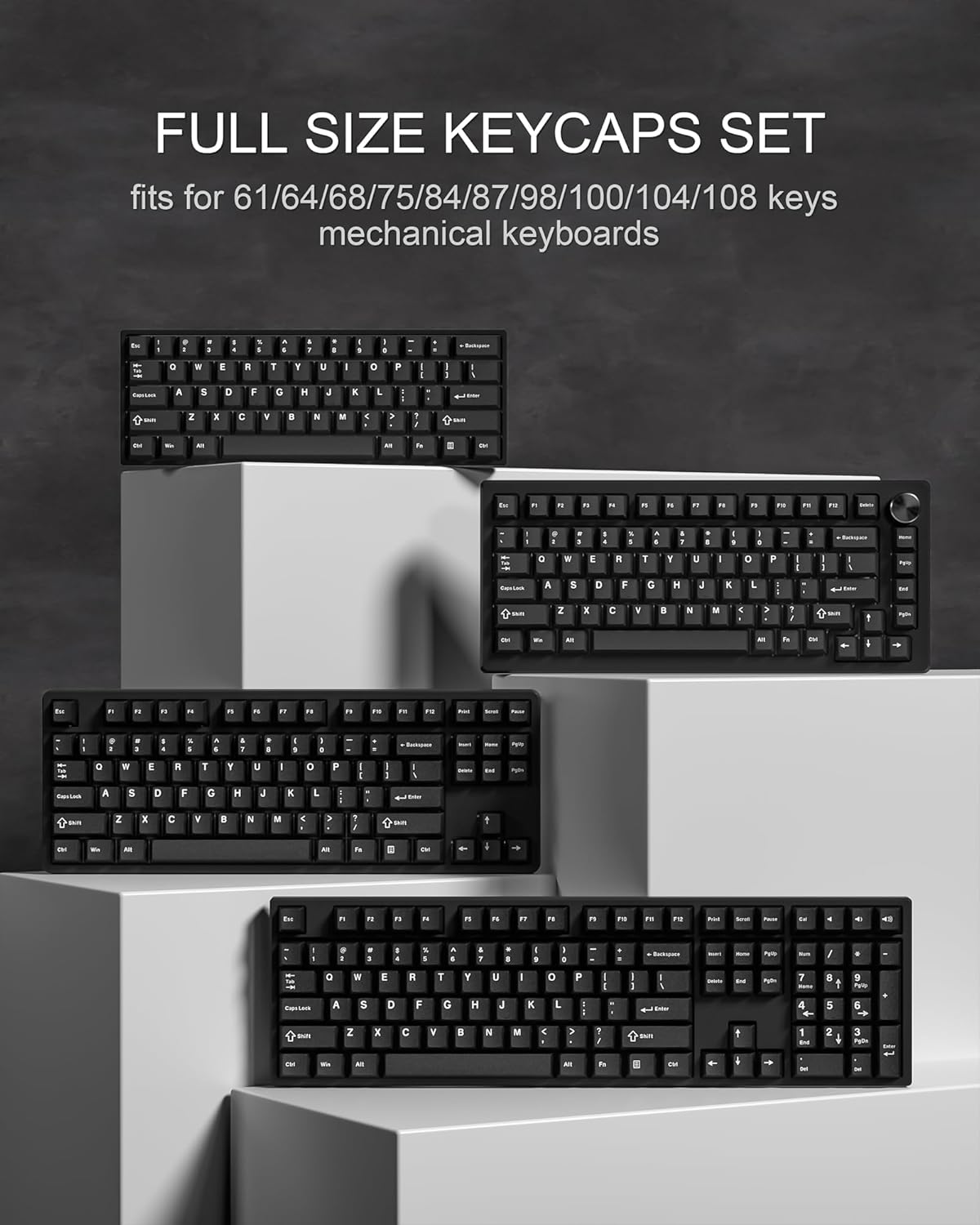 Womier Double Shot PBT Keycaps Set 138 Keys, Cherry Profile Custom Keycaps 60 65 75 100 Percent for 61/64/68/84/87/100/104/108 Retro Gaming Mechanical Keyboard, Black