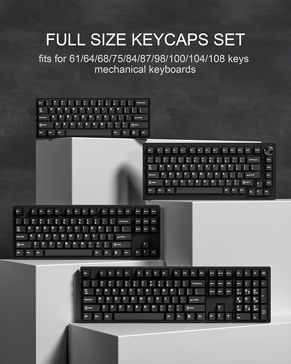 Womier Double Shot PBT Keycaps Set 138 Keys, Cherry Profile Custom Keycaps 60 65 75 100 Percent for 61/64/68/84/87/100/104/108 Retro Gaming Mechanical Keyboard, Black