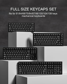 Womier Double Shot PBT Keycaps Set 138 Keys, Cherry Profile Custom Keycaps 60 65 75 100 Percent for 61/64/68/84/87/100/104/108 Retro Gaming Mechanical Keyboard, Black