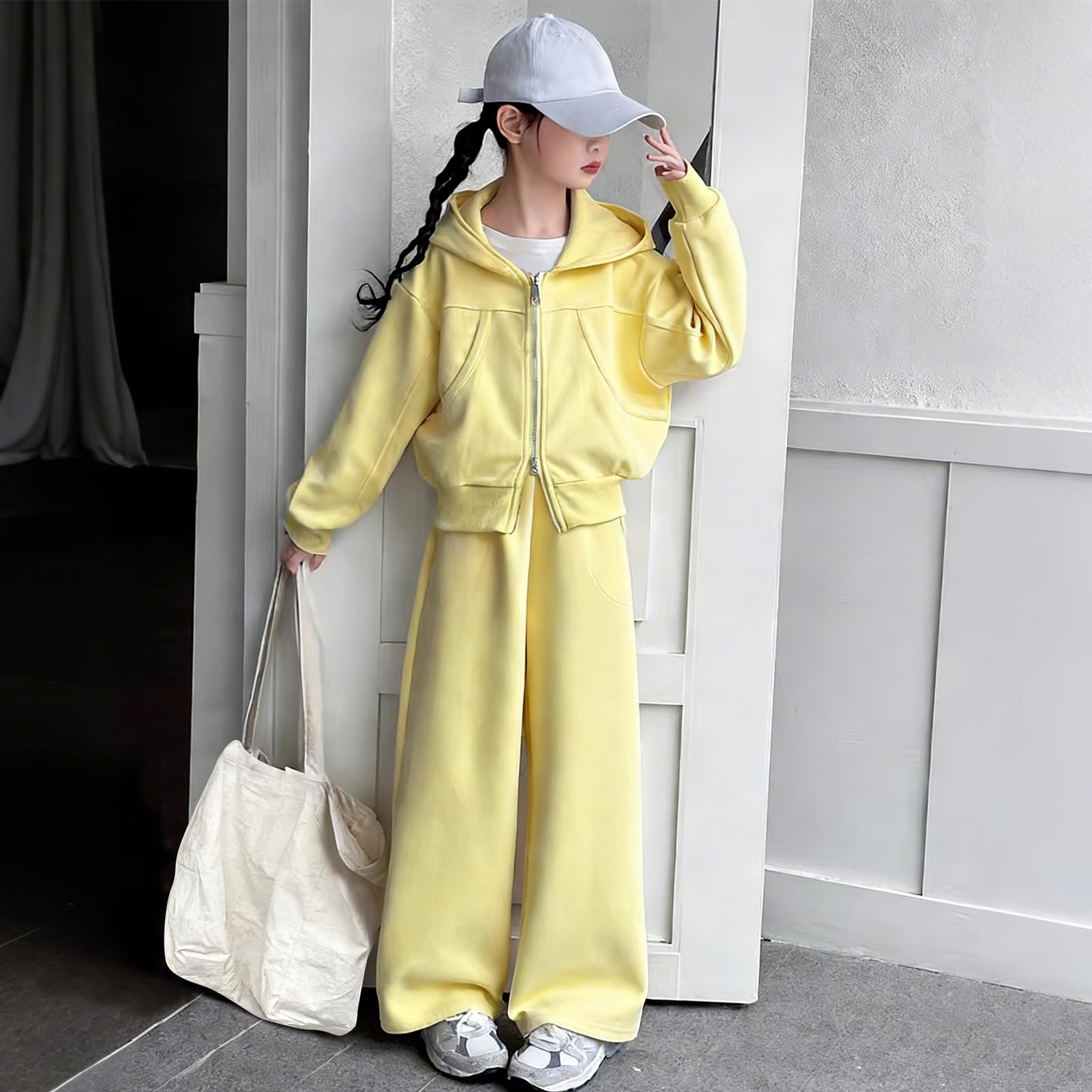 Survêtement Enfant Fille Ensemble de Sport 2pcs Veste Zippée à Capuche + Pantalons Jogging pour Printemps Automne
