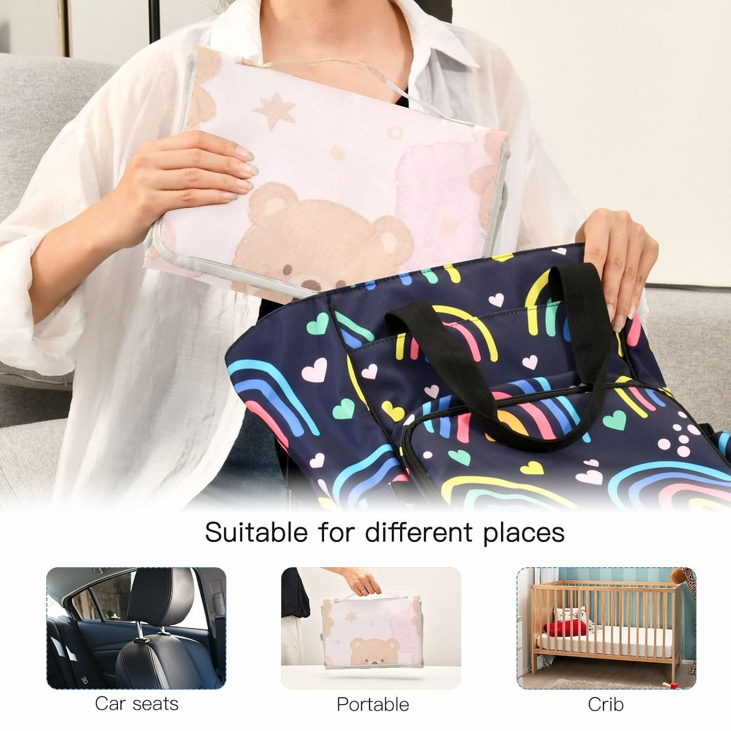 Cartoon Cute Brown Teddy Bear Reusable Changing pad Baby with Tissue Pocket Portable Changing pad for Baby Lightweight & Foldable Changing Station cambiadores de pa?ales para Bebes