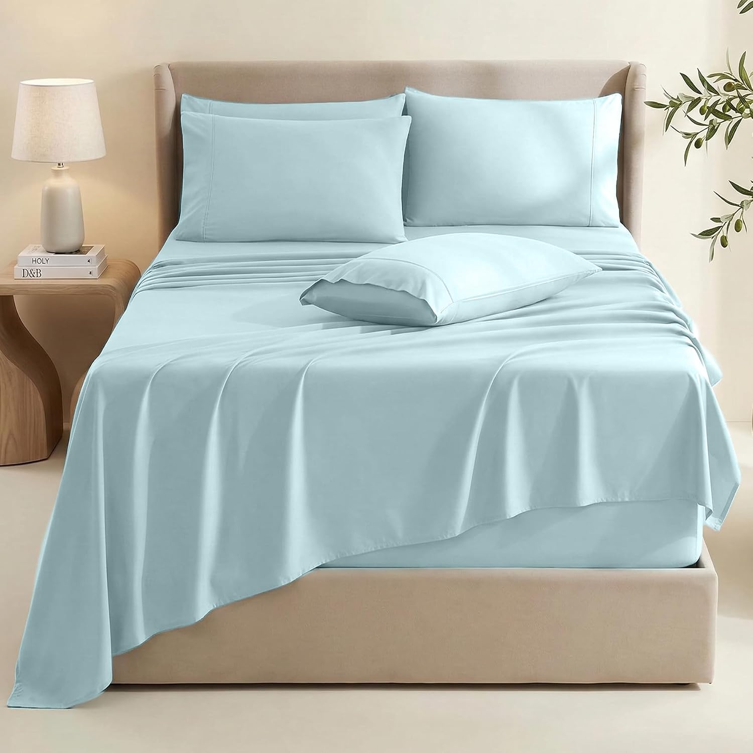hearth & harbor extra deep pocket queen sheets sets - fits mattress 18-24 inches deep - extra deep pocket sheets - 6 piece queen size - aqua blue aqua blue queen