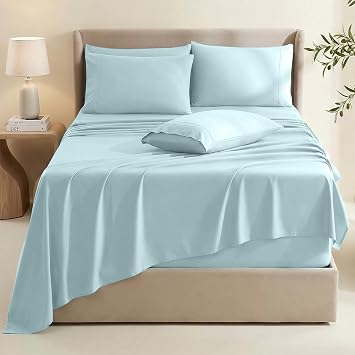 Hearth & Harbor Extra Deep Pocket Sheets - Fits Mattress 18-24 Inches Deep - Extra Deep Pocket Twin XL Sheets Sets - 4 Piece Twin XL Size - Aqua Blue