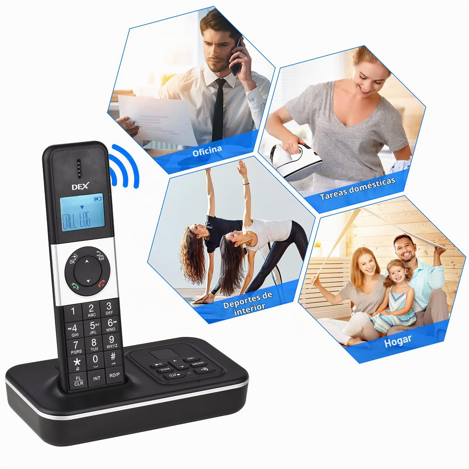 Teléfono Fijo Inalámbrico,D1002 Tam-T Teléfono Inalámbrico de 3 Auriculares con Contestador Automático Identificador de Llamadas/Llamada en Espera Pantalla LCD de 1,6 Pulgadas Pantalla