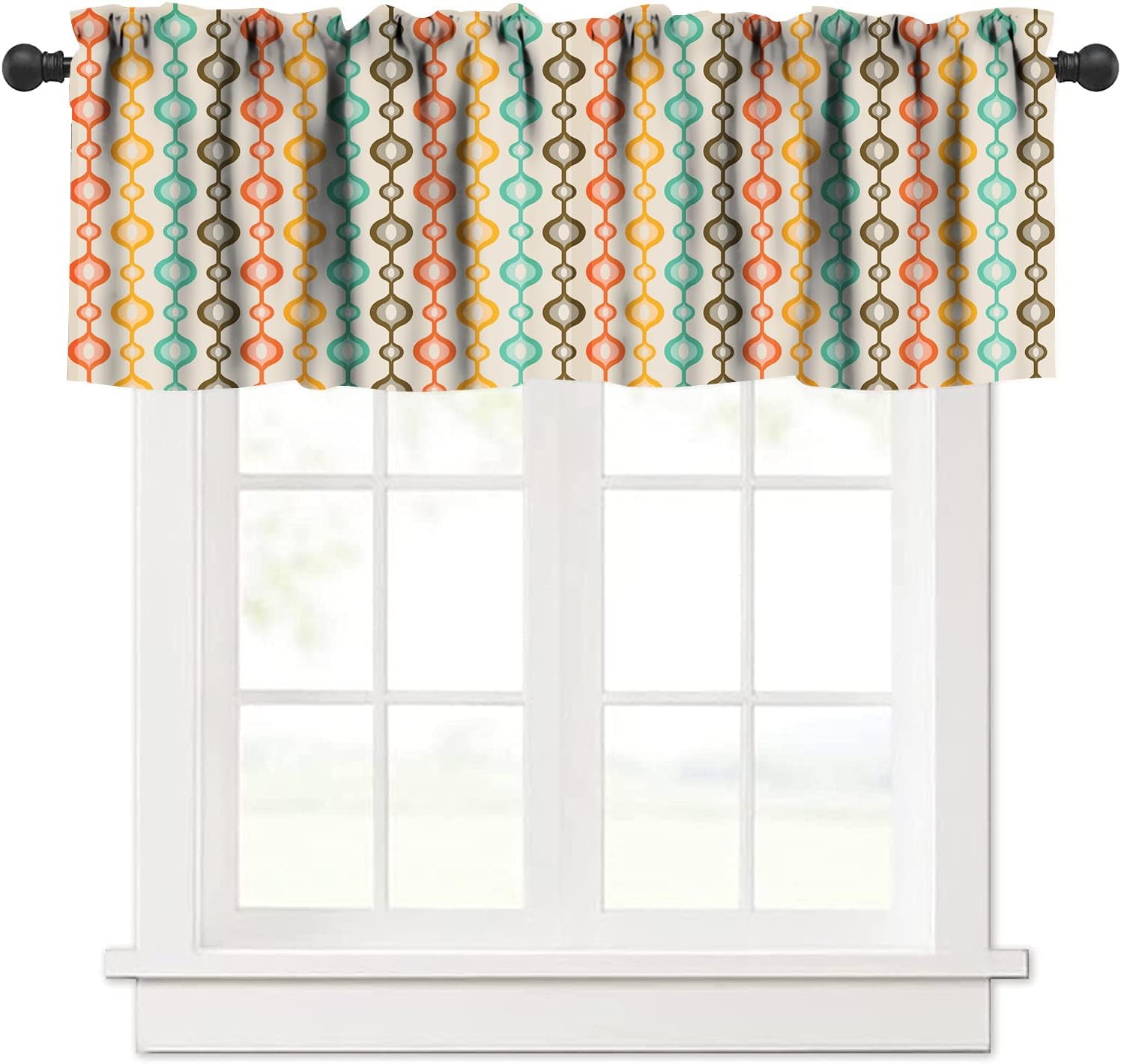 Abstract Geometric Valances Curtain,Mid Century Fifties Modern Retro Colors Pattern for Living Room Bedroom Bathroom Kitchen 54''x18''+27''x24''x2（3 Piece）, Style-10