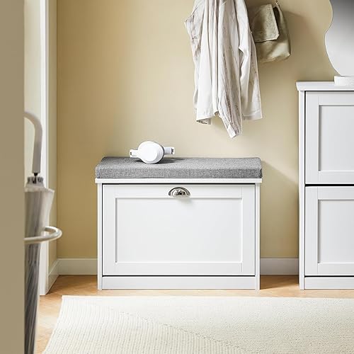 Miniatura 18 de Haotian Banco pequeño para zapatos, solución moderna de almacenamiento de zapatos con cojín acolchado, 1 cajón abatible para entrada estrecha,